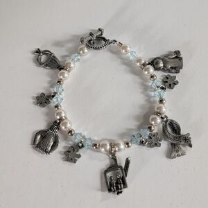 Winter Charm Bracelet with Pearls and Blue Accents